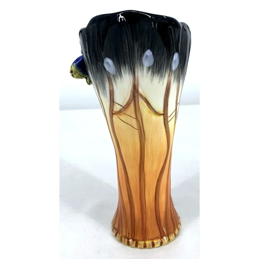 Butterfly Wings Vase Porcelain Majolica Orange Brown Blue Applied Butterfly 9